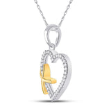 10kt White Gold Womens Round Diamond Ribbon Heart Pendant 1/6 Cttw