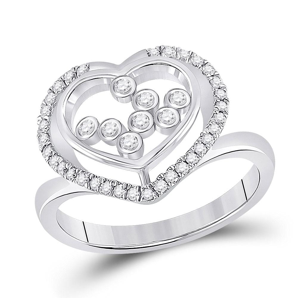 10kt White Gold Womens Round Diamond Scattered Heart Ring 1/3 Cttw