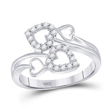 10kt White Gold Womens Round Diamond Fashion Heart Ring 1/4 Cttw