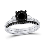 14kt White Gold Womens Round Black Color Enhanced Diamond Bridal Wedding Ring Set 1-/8 Cttw