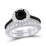 14kt White Gold Round Black Color Enhanced Diamond Bridal Wedding Ring Set 2-1/5 Cttw