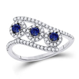 14kt White Gold Womens Round Blue Sapphire Fashion 3-stone Ring 5/8 Cttw