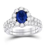 14kt White Gold Womens Oval Blue Sapphire Solitaire Bridal Wedding Ring Band Set 2-/8 Cttw