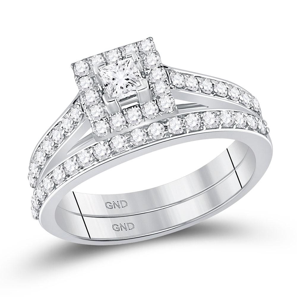 10kt White Gold Princess Diamond Bridal Wedding Ring Band Set /8 Cttw