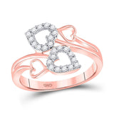 10kt Rose Gold Womens Round Diamond Double Heart Ring 1/4 Cttw