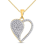 10kt Yellow Gold Womens Round Diamond Modern Heart Pendant 1/3 Cttw
