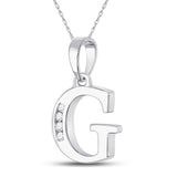 10kt White Gold Womens Round Diamond G Initial Letter Pendant 1/20 Cttw