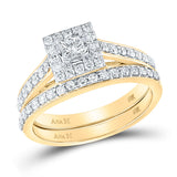 10kt Yellow Gold Princess Diamond Square Halo Bridal Wedding Ring Band Set 7/8 Cttw