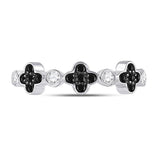10kt White Gold Womens Round Black Color Enhanced Diamond Clover Band Ring 1/4 Cttw