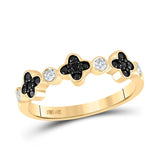 10kt Yellow Gold Womens Round Black Color Enhanced Diamond Clover Band Ring 1/4 Cttw