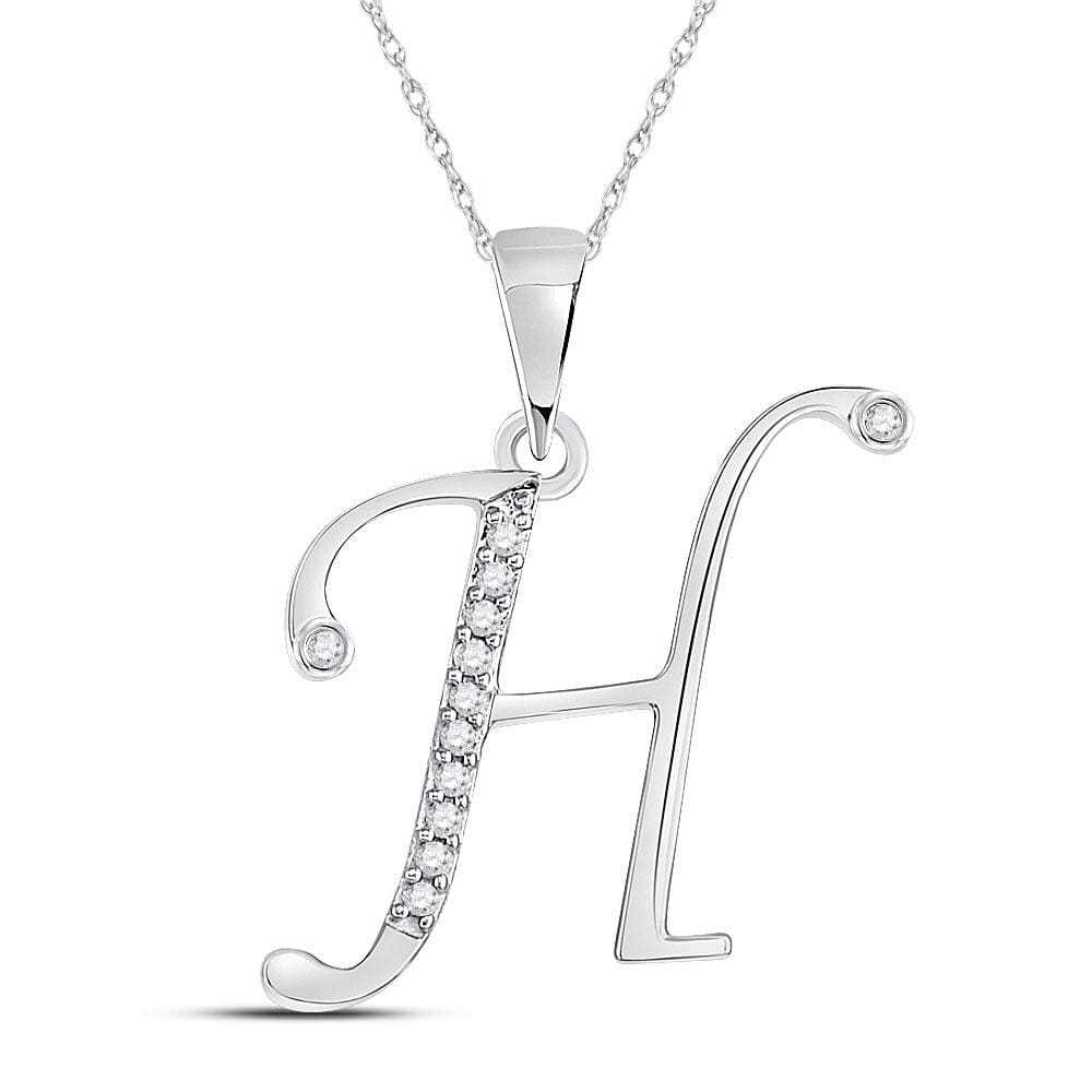 10kt White Gold Womens Round Diamond H Initial Letter Pendant 1/12 Cttw