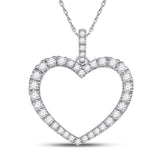 14kt White Gold Womens Round Diamond Outline Heart Pendant 1/2 Cttw