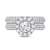 14kt White Gold Round Diamond Halo Bridal Wedding Ring Band Set 1-/8 Cttw
