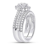 14kt White Gold Round Diamond Halo Bridal Wedding Ring Band Set 1-/8 Cttw