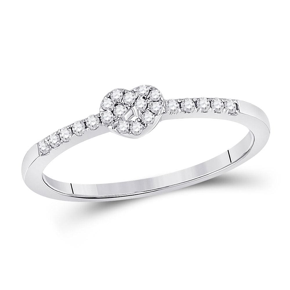 10kt White Gold Womens Round Diamond Heart Stackable Band Ring 1/8 Cttw