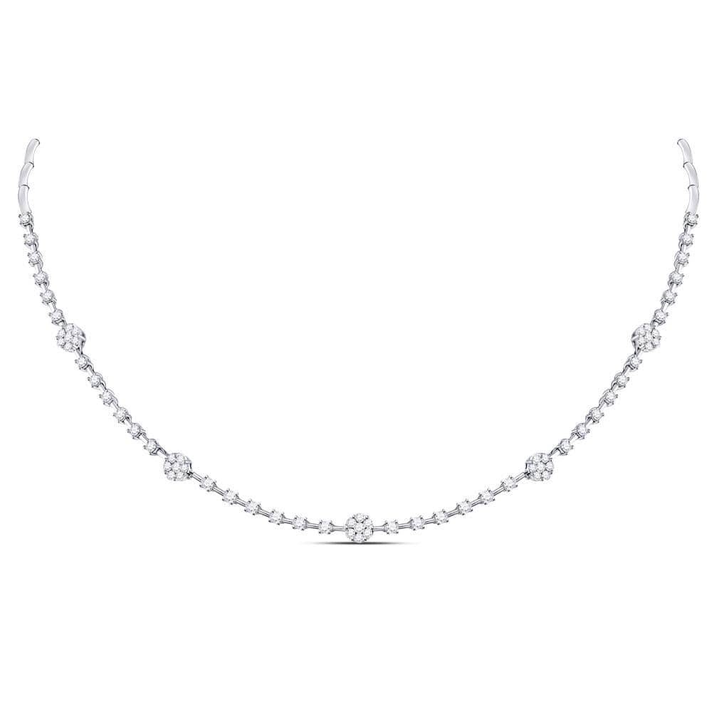 14kt White Gold Womens Round Diamond Cluster Luxury Necklace 1-7/8 Cttw