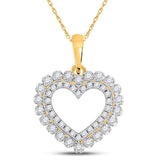 14kt Yellow Gold Womens Round Diamond Double Outline Heart Pendant 3/8 Cttw