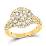 14kt Yellow Gold Womens Round Diamond Halo Flower Cluster Ring /8 Cttw