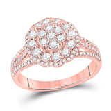 14kt Rose Gold Womens Round Diamond Halo Flower Cluster Ring /8 Cttw