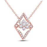 14kt Rose Gold Womens Round Diamond Geometric Cluster Necklace 1/3 Cttw