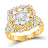 14kt Yellow Gold Womens Round Diamond Square Flower Cluster Ring 2 Cttw