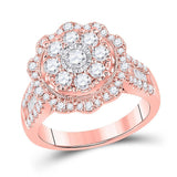 14kt Rose Gold Womens Round Diamond Floral Cluster Bridal Wedding Engagement Ring 1-5/8 Cttw