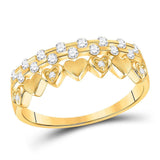 10kt Yellow Gold Womens Round Diamond Heart Band Ring 1/4 Cttw