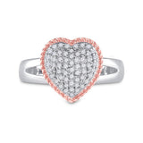 10kt Two-tone Gold Womens Round Diamond Rope Heart Ring 1/3 Cttw