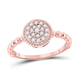 10kt Rose Gold Womens Round Diamond Beaded Circle Cluster Ring 3/8 Cttw