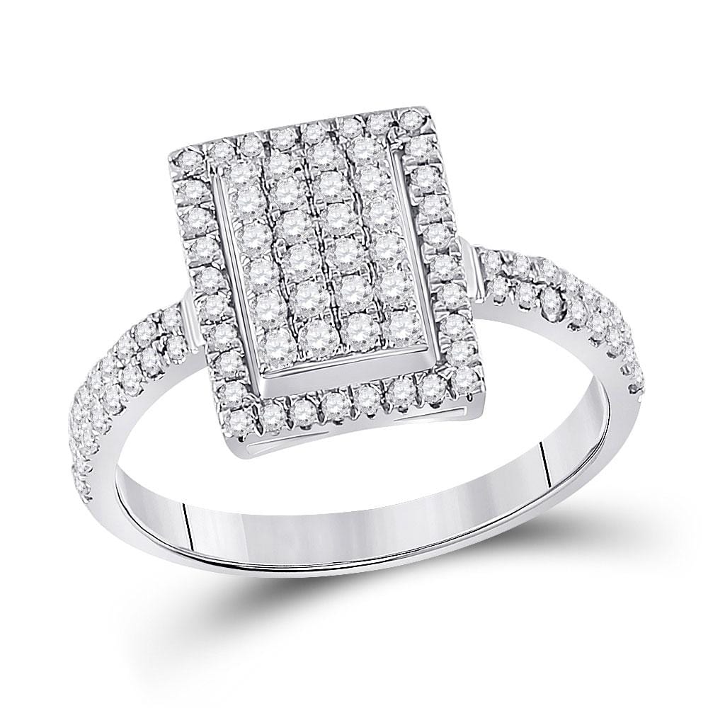 10kt White Gold Womens Round Diamond Rectangle Cluster Ring 5/8 Cttw