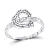 10kt White Gold Womens Baguette Diamond Heart Ring 1/6 Cttw