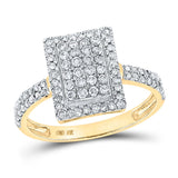 10kt Yellow Gold Womens Round Diamond Rectangle Cluster Ring 5/8 Cttw