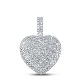 10kt White Gold Mens Round Diamond Cracked Heart Charm Pendant 3/8 Cttw