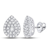10kt White Gold Womens Round Diamond Teardrop Cluster Earrings 1/2 Cttw