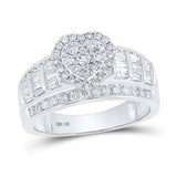 10kt White Gold Round Diamond Heart Bridal Wedding Engagement Ring 1 Cttw