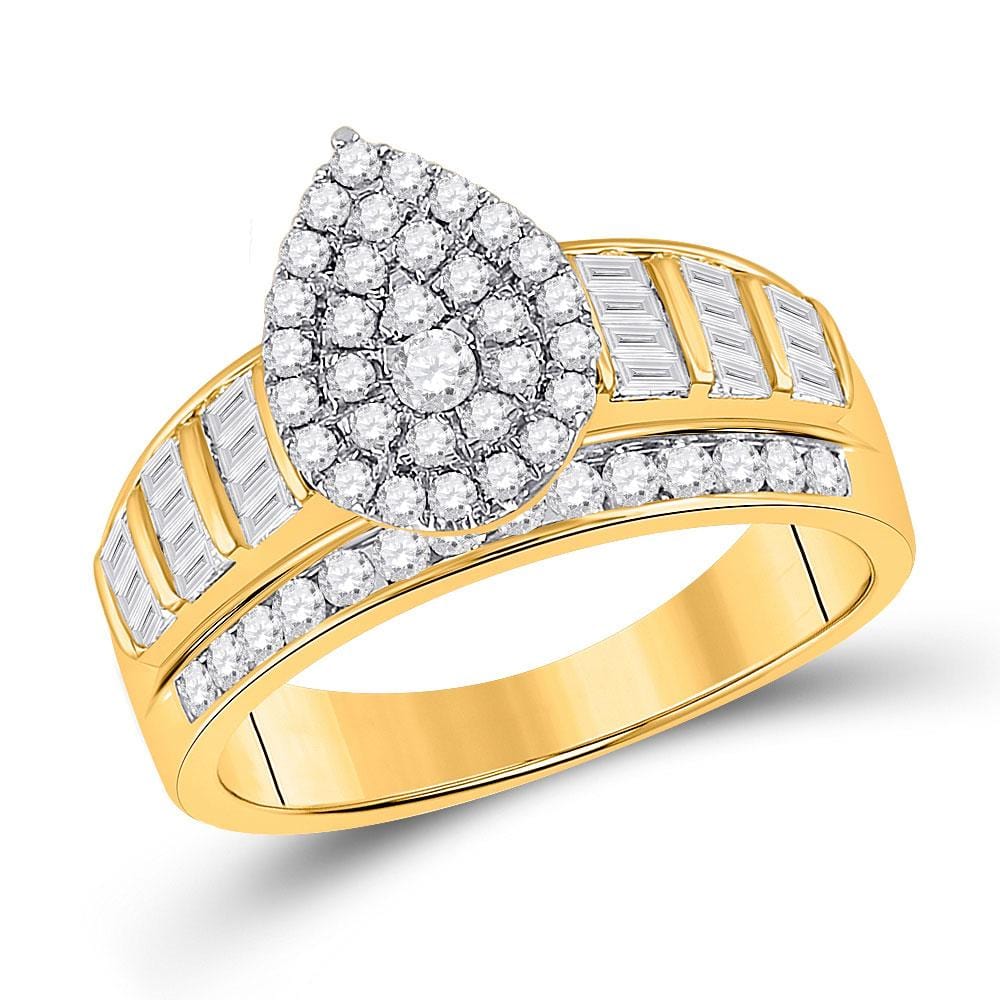 10kt Yellow Gold Round Diamond Teardrop Bridal Wedding Engagement Ring 1 Cttw