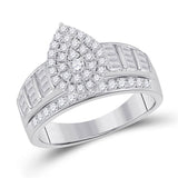 10kt White Gold Baguette Diamond Cluster Bridal Wedding Engagement Ring 1 Cttw