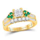 10kt Yellow Gold Womens Princess Diamond Emerald Bridal Wedding Ring Band Set 3/4 Cttw