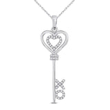 Sterling Silver Womens Round Diamond Heart XO Key Pendant 1/8 Cttw