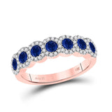 14kt Rose Gold Womens Round Blue Sapphire Diamond Band Ring 1-1/4 Cttw