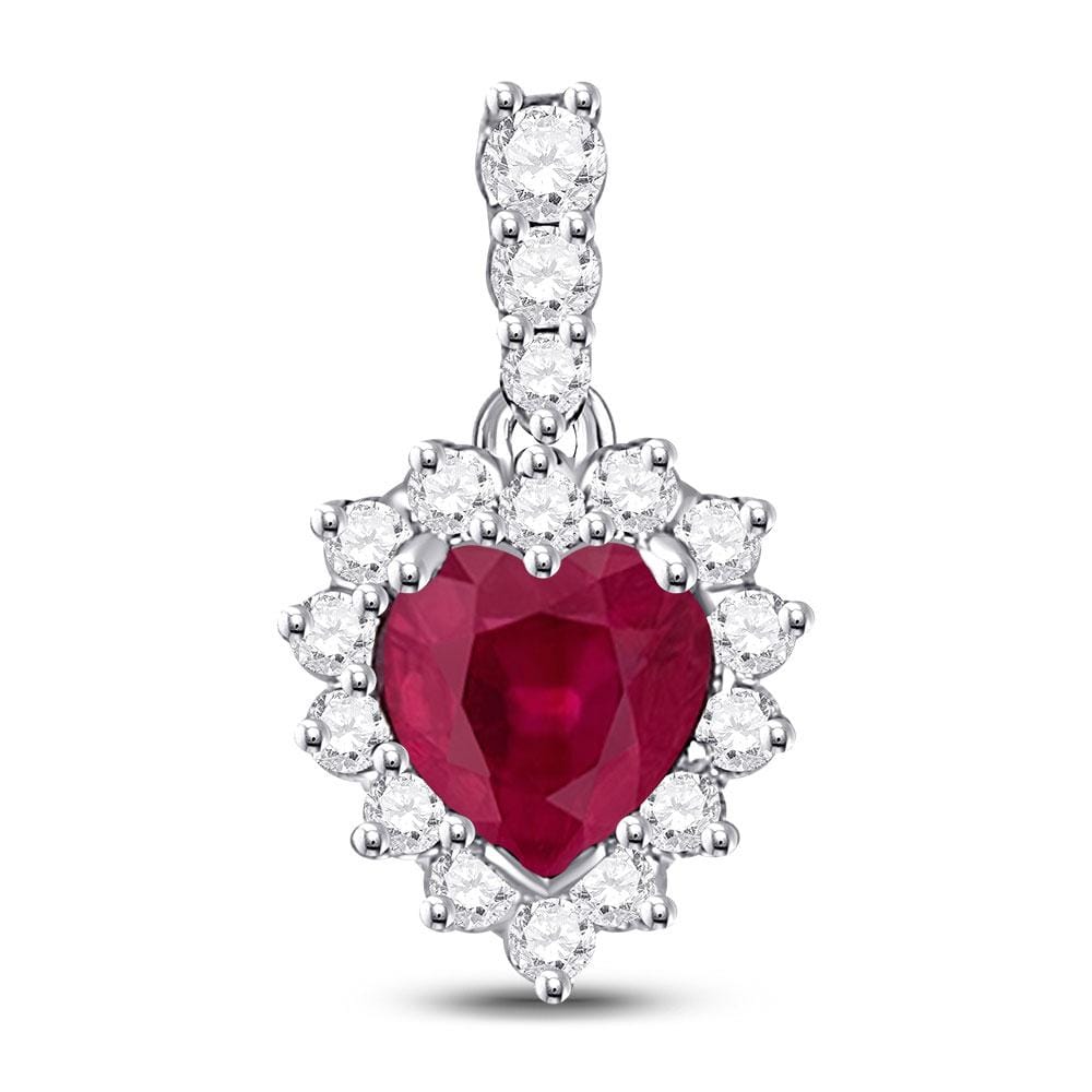 10kt White Gold Womens Heart Ruby Solitaire Pendant 3/8 Cttw