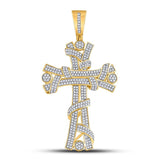 10kt Yellow Gold Mens Round Diamond Religious Cross Charm Pendant 1 Cttw