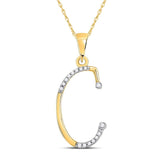 10kt Yellow Gold Womens Round Diamond C Initial Letter Pendant 1/12 Cttw