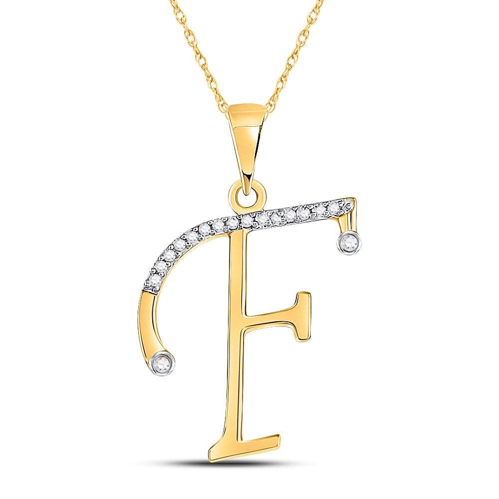 10kt Yellow Gold Womens Round Diamond F Initial Letter Pendant 1/12 Cttw
