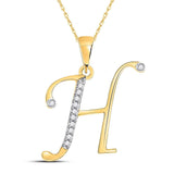 10kt Yellow Gold Womens Round Diamond H Initial Letter Pendant 1/12 Cttw
