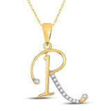 10kt Yellow Gold Womens Round Diamond R Initial Letter Pendant 1/12 Cttw