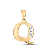 10kt Yellow Gold Womens Round Diamond Q Initial Letter Pendant 1/20 Cttw