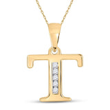 10kt Yellow Gold Womens Round Diamond T Initial Letter Pendant 1/20 Cttw