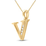 10kt Yellow Gold Womens Round Diamond V Initial Letter Pendant 1/20 Cttw