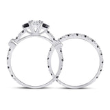 14kt White Gold Round Diamond 3-Stone Bridal Wedding Ring Band Set 1 Cttw